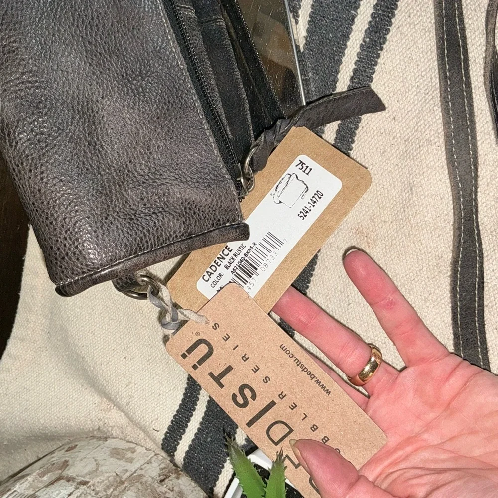 NWT Bed Stu Leather Amina Crossbody Clutch Wallet Black Rustic MSRP $185 - Picture 3 of 16